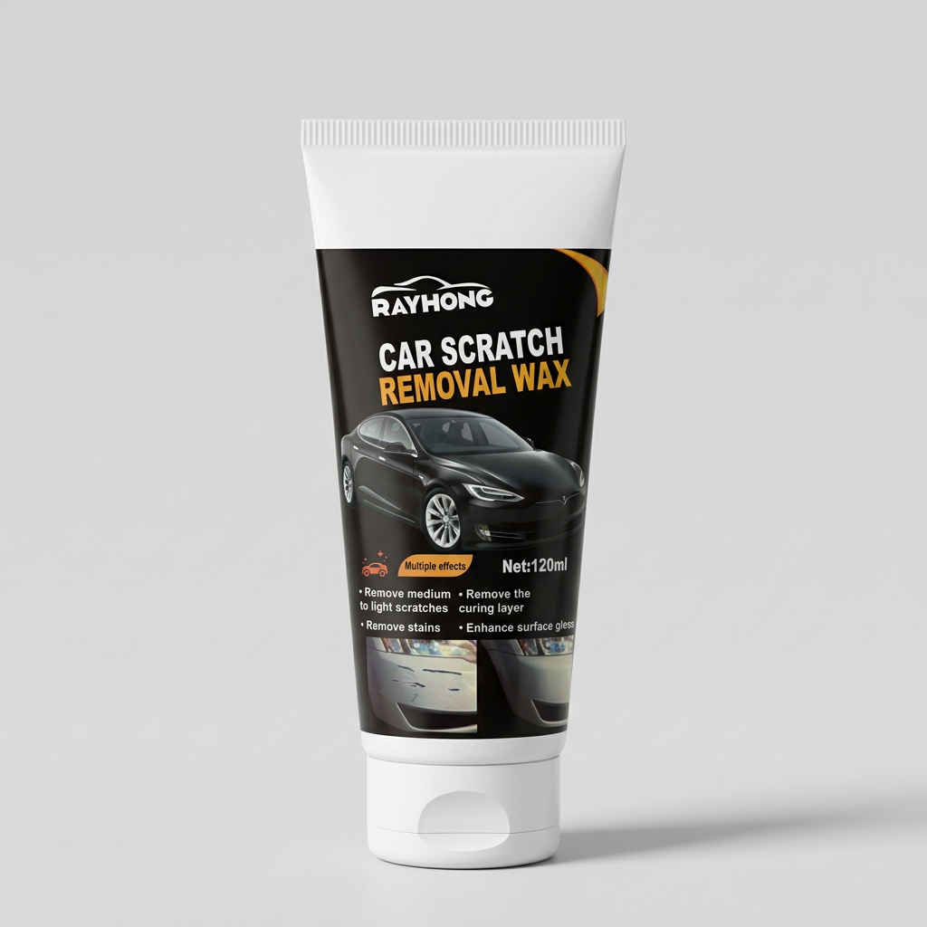 AI-styled studio view of RAYHONG car scratch removal wax tube