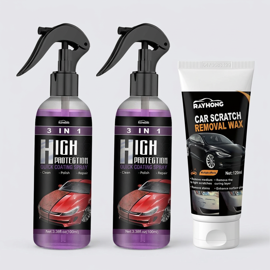 AI-styled Scratch and Shine Kit with two nano coating sprays and one scratch removal wax tube